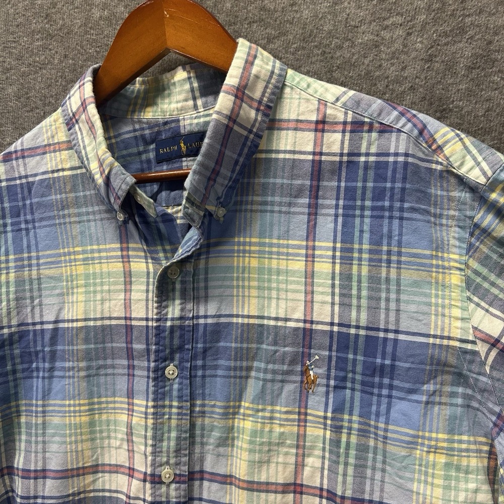 Ralph Lauren Mens‎ 2XL Button Up Shirt Blue Yellow Plaid Pony Long Sleeve